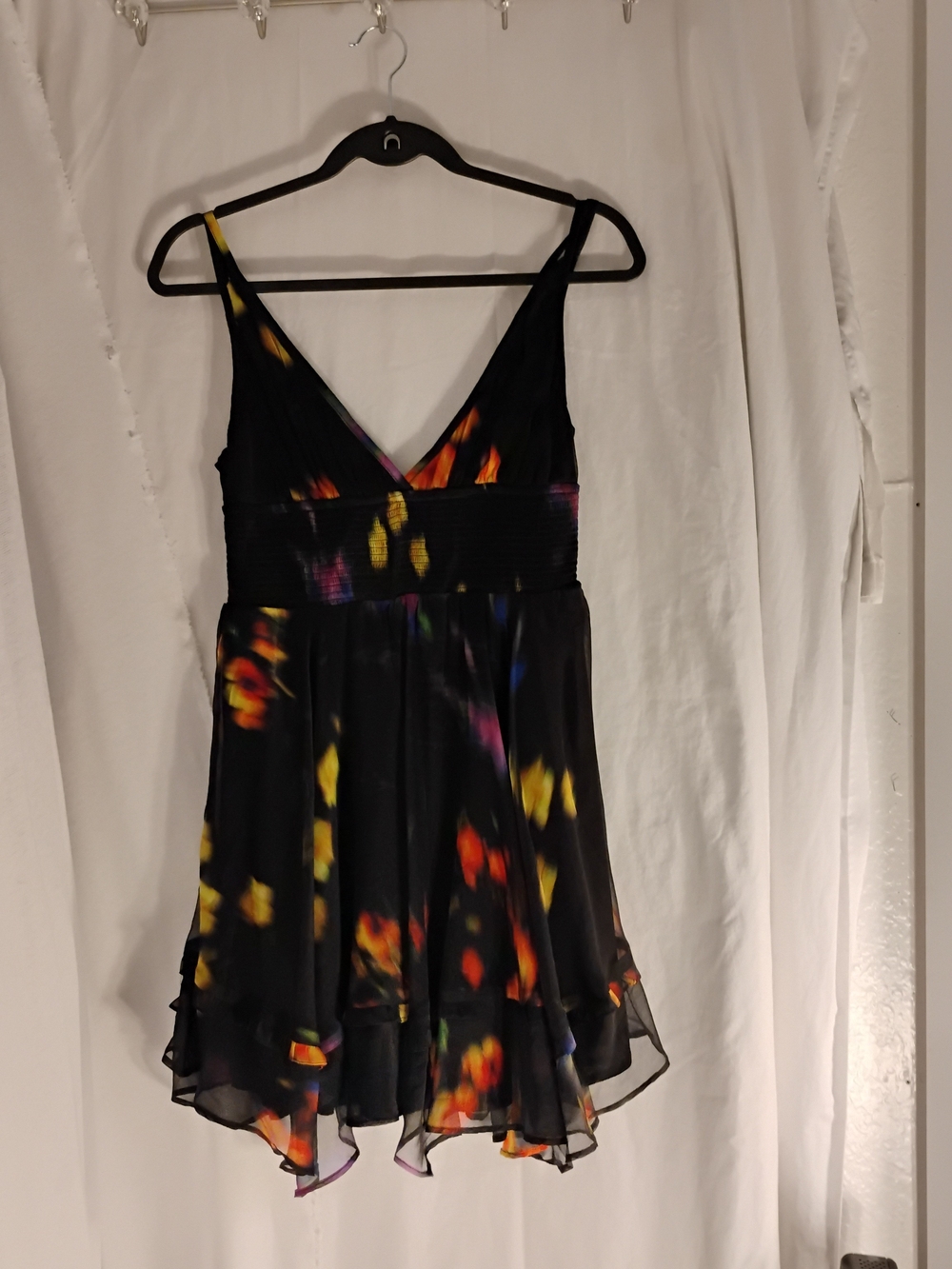 Urban Outfitters Black Mini Dress with Yellow & Orange Floral Accents